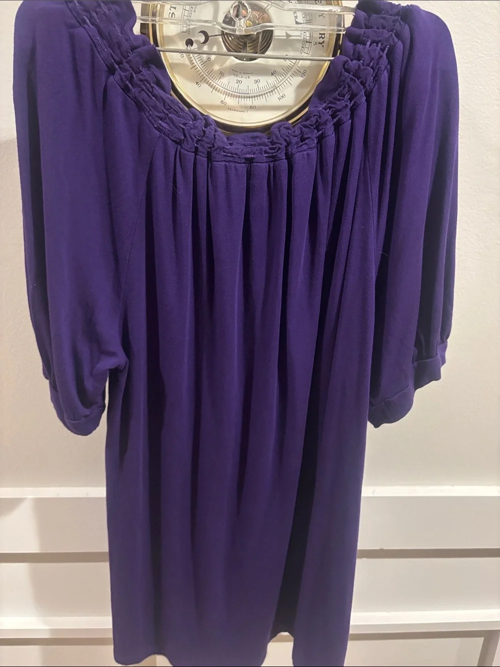 MK Women's Purple Smocked Scoop-Neck peasant Top